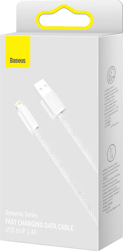 Baseus Dynamic Series USB-A to Lightning Cable, 2m Nylon Braided Charging and Data Sync Cable, 2.4A Max Current, 480Mbps, White