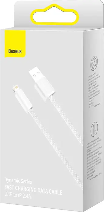 Baseus Dynamic Series USB-A to Lightning Cable, 2m Nylon Braided Charging and Data Sync Cable, 2.4A Max Current, 480Mbps, White
