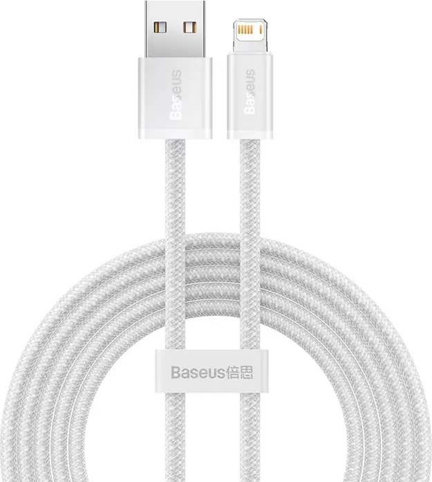 Baseus Dynamic Series USB-A to Lightning Cable, 2m Nylon Braided Charging and Data Sync Cable, 2.4A Max Current, 480Mbps, White