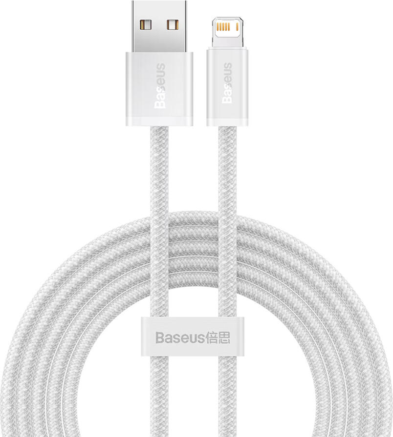 Baseus Dynamic Series USB-A to Lightning Cable, 2m Nylon Braided Charging and Data Sync Cable, 2.4A Max Current, 480Mbps, White