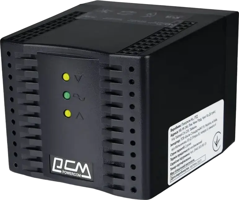 Powercom TCA-2000 Voltage Stabilizer, 2000VA/1000W, Single Phase, 4 Schuko Outlets, Overload and Surge Protection, Black