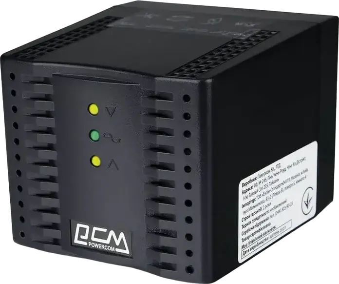Powercom TCA-2000 Voltage Stabilizer, 2000VA/1000W, Single Phase, 4 Schuko Outlets, Overload and Surge Protection, Black