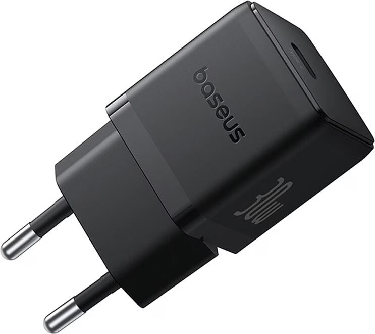 Baseus Palm Series GaN Wall Charger, PD Fast Charging 20W/30W 1 Port USB-C & USB-A EU Plug, Black, BCT Temperature Control and 8-Layer Protection Compact Adapter