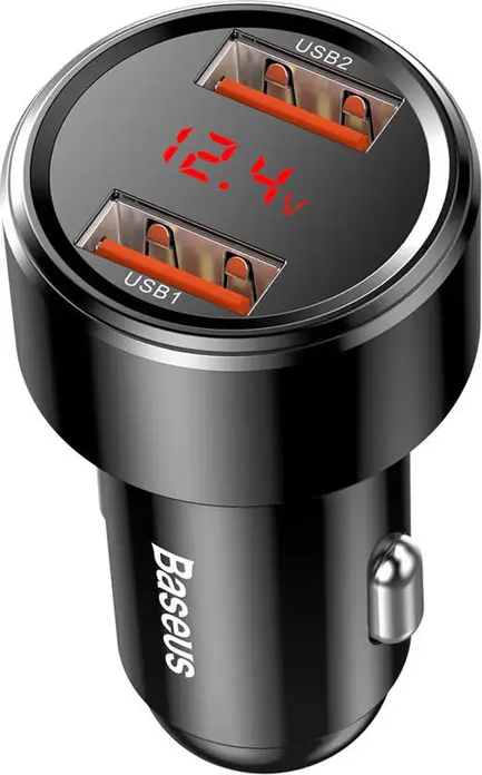 Incarcator Auto Baseus Magic Series 45W Dual USB-A Fast Charging cu Display LED pentru Voltaj, Suport QC3.0 SCP AFC, 12V-24V pentru Smartphone-uri si Tablete
