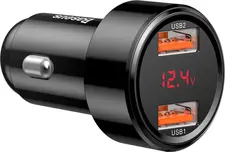 Baseus Car Charger 1*USB-A+1*USB-A 45W, Magic Series, Digital Display, Black