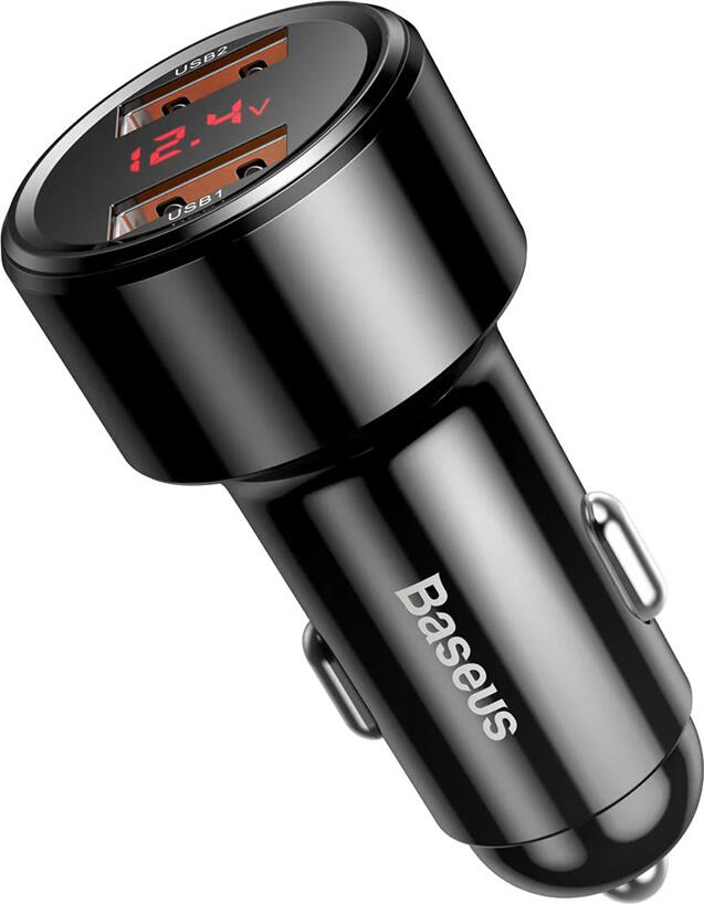 Incarcator Auto Baseus Magic Series 45W Dual USB-A Fast Charging cu Display LED pentru Voltaj, Suport QC3.0 SCP AFC, 12V-24V pentru Smartphone-uri si Tablete