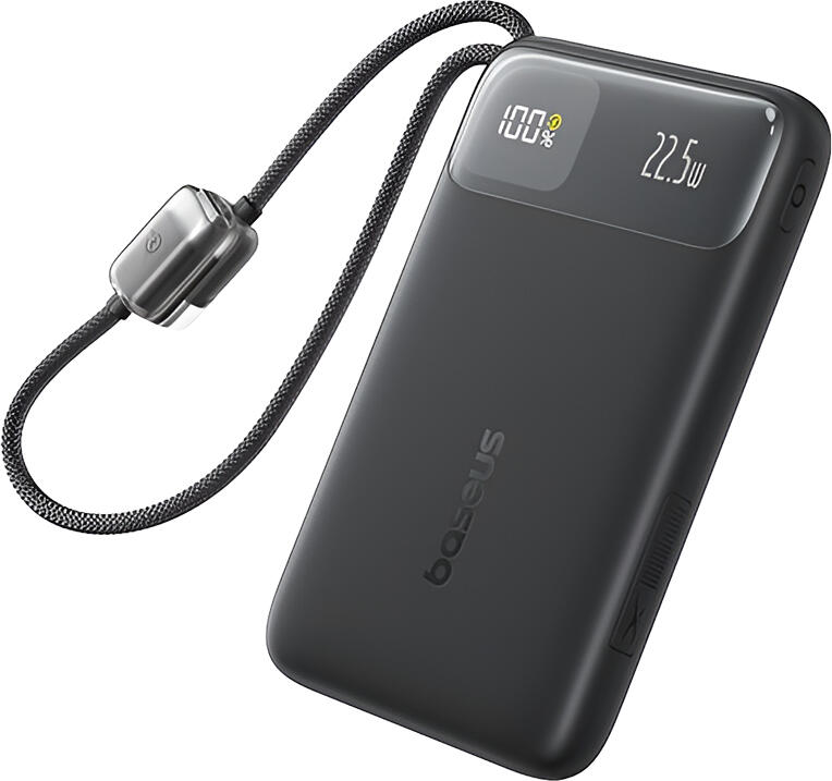 Внешний аккумулятор Baseus EnerFill FC11 10000mAh 22.5W с быстрой зарядкой, встроенным кабелем USB-C и цифровым дисплеем заряда, ультратонкий корпус