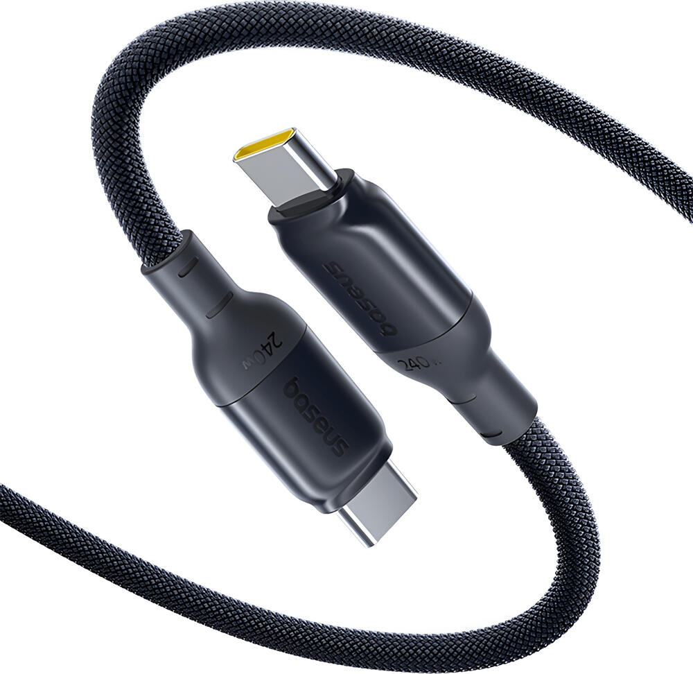 Cablu Baseus PicoGo USB-C la USB-C 240W, 1m, PD3.1 PPS QC4.0, Design Auto-infasurat Magnetic din Silicon si Nylon Impletit, 480Mbps, Cosmic Black