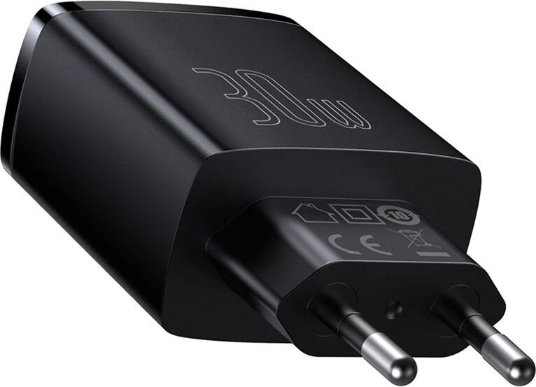 Быстрое зарядное устройство Baseus Compact Series 30W, 3 порта USB-C и 2x USB-A, универсальный сетевой адаптер, вилка EU, защита от перегрева, черный