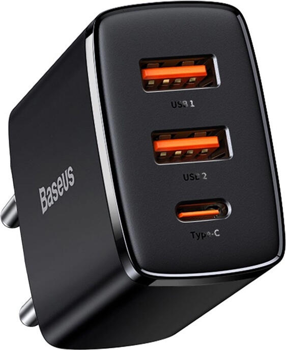 Быстрое зарядное устройство Baseus Compact Series 30W, 3 порта USB-C и 2x USB-A, универсальный сетевой адаптер, вилка EU, защита от перегрева, черный