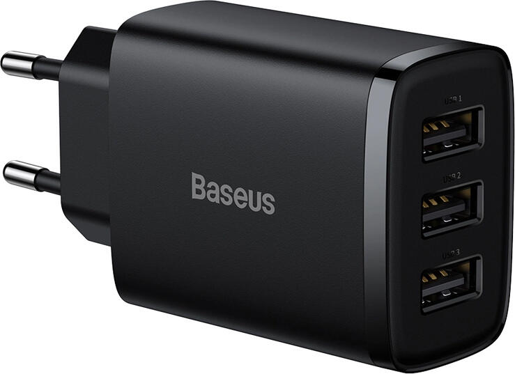 Baseus Compact Series Wall Charger CCCP10UE EU Plug Universal Fast Charging 3 USB Type-A Ports Black