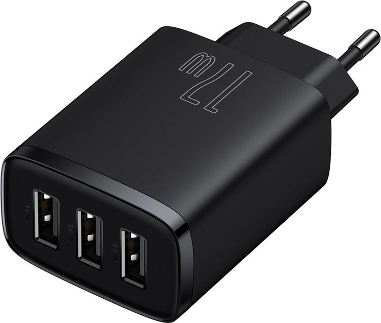Baseus Compact Series Wall Charger CCCP10UE EU Plug Universal Fast Charging 3 USB Type-A Ports Black