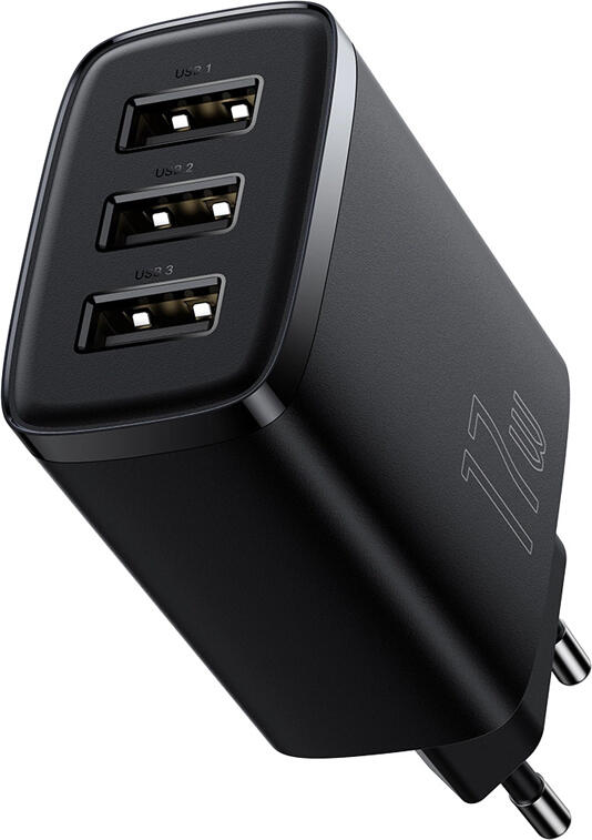 Baseus Compact Series Wall Charger CCCP10UE EU Plug Universal Fast Charging 3 USB Type-A Ports Black