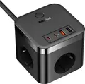 Baseus PowerCombo Cube Power Strip with 3 AC Sockets and 4 USB Ports (2x USB-C 30W, 2x USB-A), 4000W Max Power, EU Plug, 1.5m Cable, Cluster Black