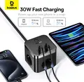 Baseus PowerCombo Cube Power Strip with 3 AC Sockets and 4 USB Ports (2x USB-C 30W, 2x USB-A), 4000W Max Power, EU Plug, 1.5m Cable, Cluster Black