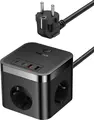 Baseus PowerCombo Cube Power Strip with 3 AC Sockets and 4 USB Ports (2x USB-C 30W, 2x USB-A), 4000W Max Power, EU Plug, 1.5m Cable, Cluster Black