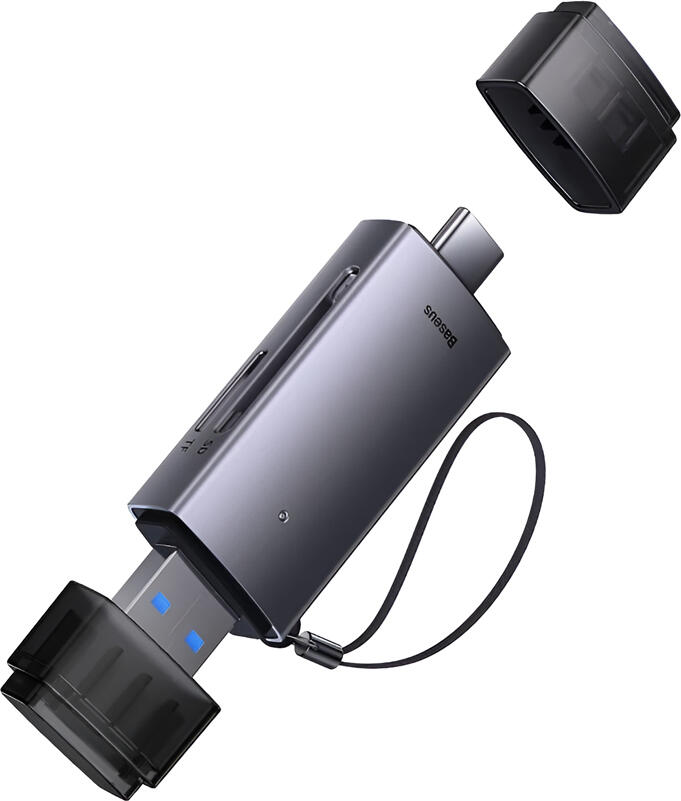 Картридер Baseus Lite Series 2-в-1, USB Type-C и Type-A 3.0, слоты SD и TF, скорость передачи 104 МБ/с, поддержка карт до 2 ТБ, черный
