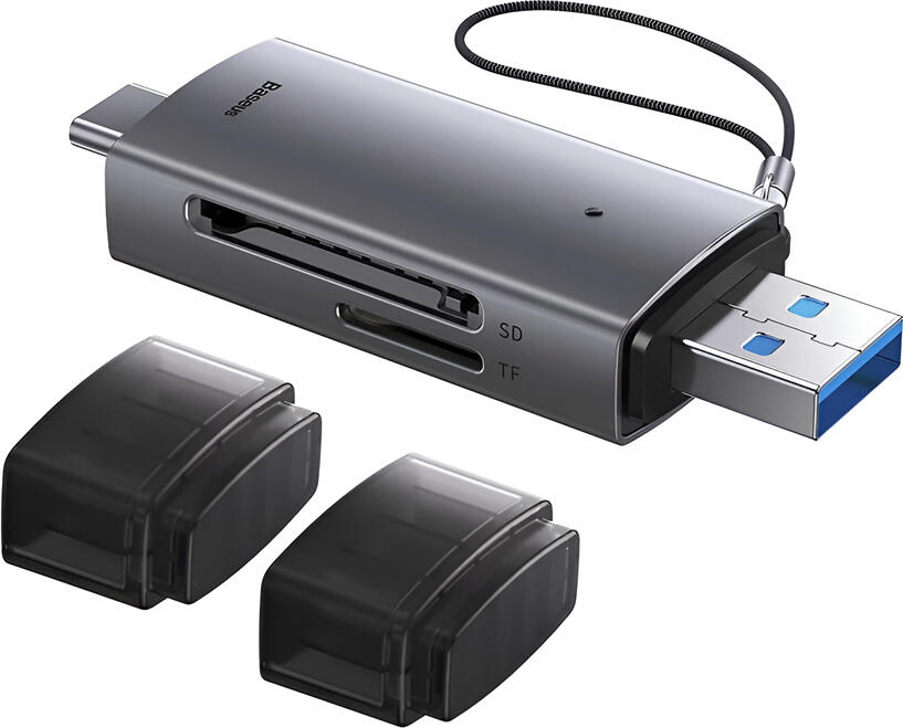 Картридер Baseus Lite Series 2-в-1, USB Type-C и Type-A 3.0, слоты SD и TF, скорость передачи 104 МБ/с, поддержка карт до 2 ТБ, черный