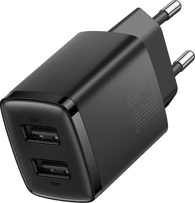 Сетевое зарядное устройство Baseus Compact Series CCCP10UE EU Plug Универсальная быстрая зарядка 2 порта USB Type-A Черный