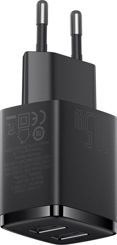 Сетевое зарядное устройство Baseus Compact Series CCCP10UE EU Plug Универсальная быстрая зарядка 2 порта USB Type-A Черный