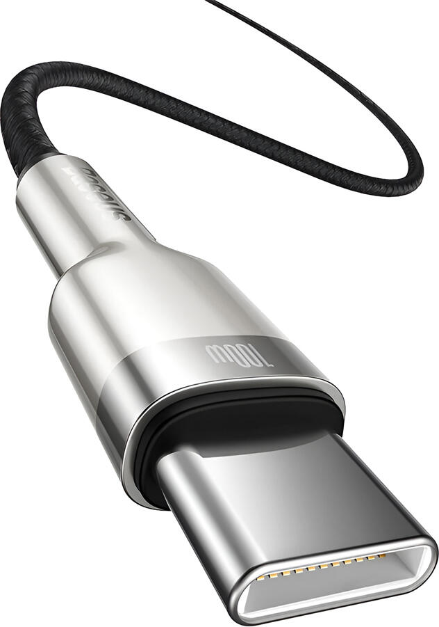 Кабель Baseus Cafule Metal Series USB-C - USB-C CATJK-C01, 100Вт PD Quick Charge, Плетеный Нейлон, Цинковый Сплав, 1м, Передача Данных 480Мбит/с, Черный