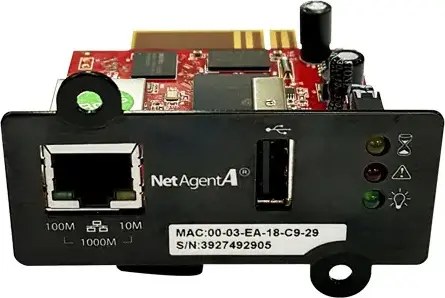 Card de gestionare a rețelei Powercom NetAgent4 SNMP-DA807 pentru UPS, Gigabit Ethernet 10/100/1000 Mbps, SNMPv3, IPv6, Modbus TCP/IP, USB, Suport NetFeeler