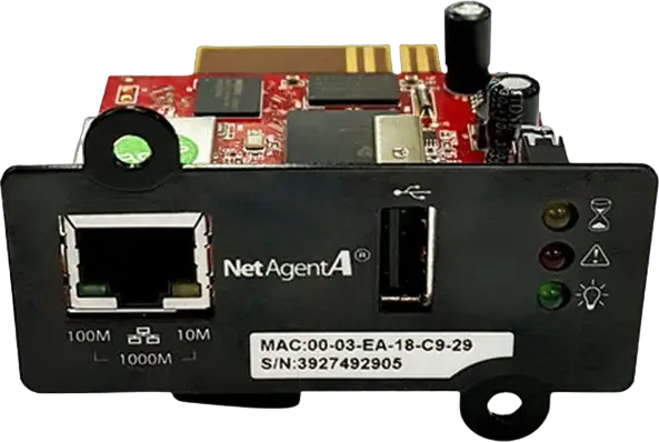 Card de gestionare a rețelei Powercom NetAgent4 SNMP-DA807 pentru UPS, Gigabit Ethernet 10/100/1000 Mbps, SNMPv3, IPv6, Modbus TCP/IP, USB, Suport NetFeeler