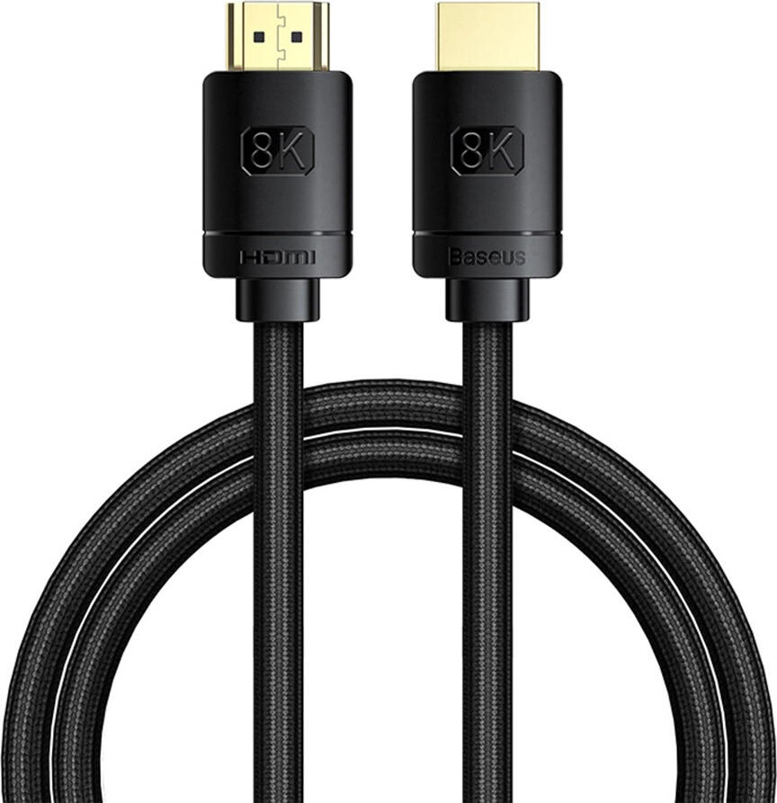 Baseus CAKGQ-L01 High Definition HDMI 2.1 Cable, 8K@60Hz, 4K@120Hz, 48Gb/s Bandwidth, Dynamic HDR, 3m, Nylon Braided, Gold-plated, Black