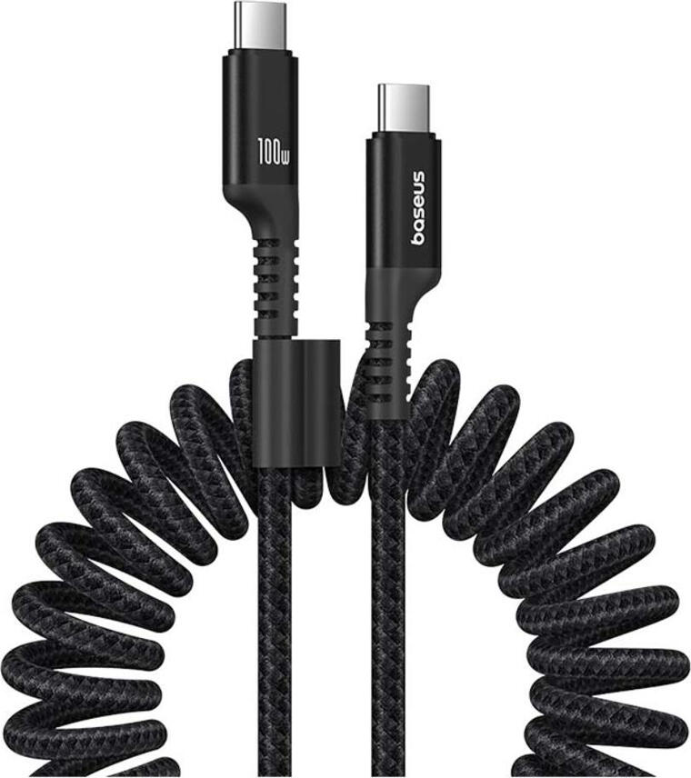 Set de 2 cabluri Baseus Fish-Eye Series USB-C la USB-C, 100W PD Fast Charging, 1m Spiralate din Nailon, Chip E-Marker, pentru iPhone 15, Laptopuri, CarPlay
