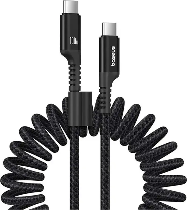 Baseus Fish-Eye Series USB-C to USB-C Cable Set of 2, 100W PD Fast Charging, 1m Coiled Nylon Braided, E-Marker Chip, for iPhone 15, Laptops, CarPlay