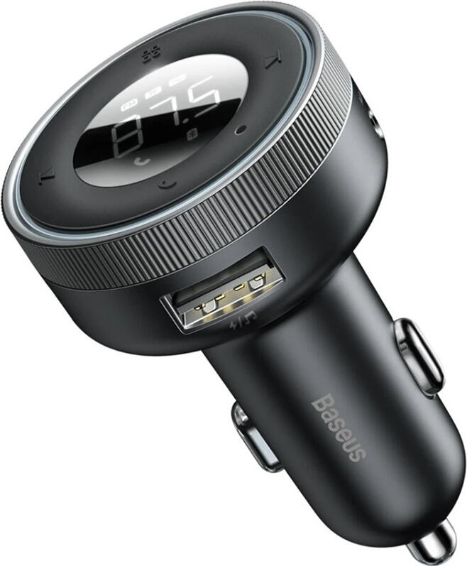 Baseus Enjoy Car Wireless MP3 Charger CCLH-01, Bluetooth v5.0 FM Transmitter, 17W Dual USB Ports 5V/3.4A, TF Card and AUX Support, Hands-Free Calling