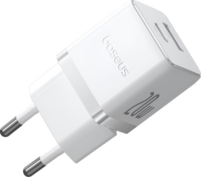 Incarcator de Perete Baseus Palm Series GaN, Alb, Incarcare Rapida PD 20W USB-C si USB-A Priza EU, Control Temperatura BCT si Protectie in 8 Straturi