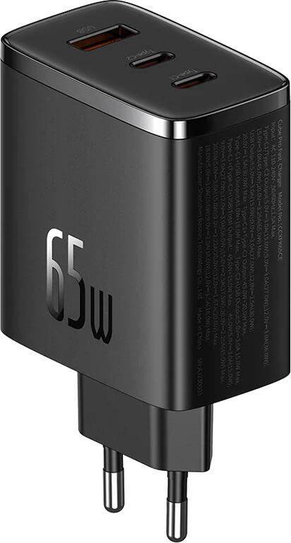 Baseus Cube Pro GaN 65W Fast Charger CCXPR65CE, 3 Ports (2x USB-C, 1x USB-A), GaN 5 Technology, EU Plug, High Efficiency Heat Dissipation