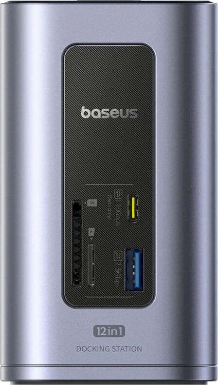 Докинг-станция Baseus Nomos NU1 Air Spacemate 12-в-1 USB-C BS-OH198, два HDMI 4K 60Гц, быстрая зарядка PD 100Вт, Gigabit Ethernet, алюминий Space Grey