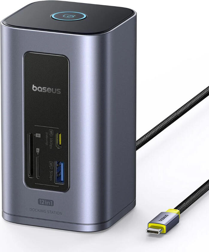 Докинг-станция Baseus Nomos NU1 Air Spacemate 12-в-1 USB-C BS-OH198, два HDMI 4K 60Гц, быстрая зарядка PD 100Вт, Gigabit Ethernet, алюминий Space Grey