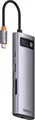 USB-C концентратор Baseus Metal Gleam Series 8-в-1, алюминиевый, HDMI 4K, 3x USB 3.0 5 Гбит/с, PD 100 Вт, Gigabit Ethernet RJ45, картридер SD/TF, Space Gray