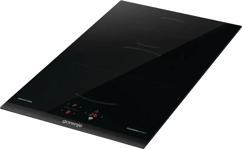 Plita Inductie Incorporabila Gorenje GI3201BC, 2 Zone de Gatire, Suprafata Vitroceramica Neagra, 3.6 kW, Control Tactil, Afisaj LED Digital, PowerBoost, Blocare Copii, 30x52 cm