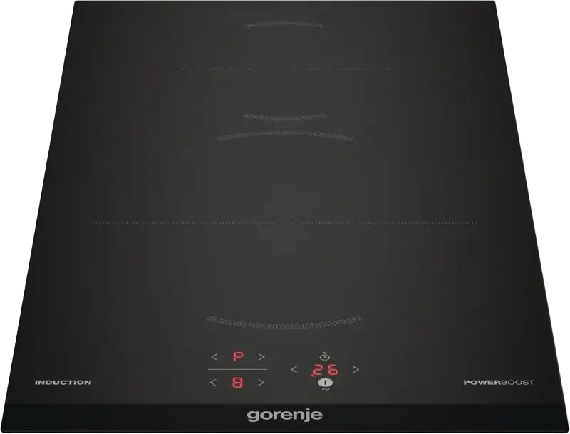 Plita Inductie Incorporabila Gorenje GI3201BC, 2 Zone de Gatire, Suprafata Vitroceramica Neagra, 3.6 kW, Control Tactil, Afisaj LED Digital, PowerBoost, Blocare Copii, 30x52 cm