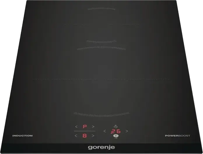 Plita Inductie Incorporabila Gorenje GI3201BC, 2 Zone de Gatire, Suprafata Vitroceramica Neagra, 3.6 kW, Control Tactil, Afisaj LED Digital, PowerBoost, Blocare Copii, 30x52 cm