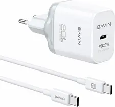 BAVIN Wall Charger PD 20W Fast Charge + Cable Type-C to Type-C, White