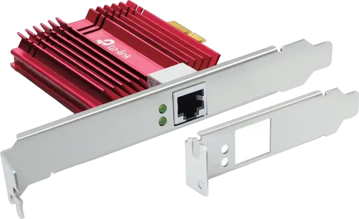 TP-Link TX401 10 Gbps PCI Express 3.0 x4 Network Adapter, 10G/5G/2.5G/1G/100M RJ-45 NIC with Red Aluminum Heatsink, Full and Low Profile Brackets