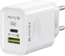BAVIN Wall Charger QC 3.0 & PD 20W, Dual Port USB-A + Type-C, White