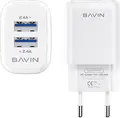 Incarcator de perete BAVIN Dual USB PC913Y BV-AC221U Priza EU 2.4A Adaptor AC cu Cablu USB la Lightning, Policarbonat Alb, Protectie Siguranta