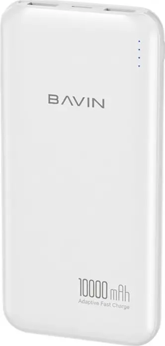 BAVIN Power Bank 10000mAh 37Wh Portable External Battery with USB Type-C Input and Dual USB Type-A Output, Adaptive Fast Charge, White