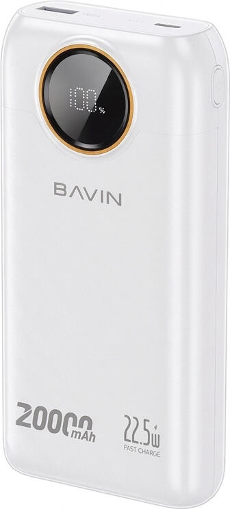 BAVIN Power Bank 20000mAh, 22.5W Fast Charging, Built-in Dual Cables, LED Display, White