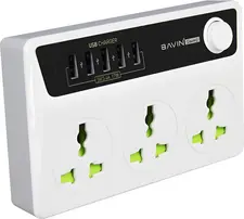 BAVIN Power Socket 3 Outlets + 4 USB 3.4A, Intelligent Timer Control, EU Plug, White