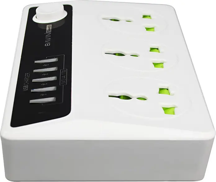 Prelungitor BAVIN cu Control Timer Inteligent, 3 Prize, 4 Porturi USB 17W 5V/3.4A, Putere Maxima 2500W, Cablu 1.5m, Priza EU, ABS Rezistent la Foc, Alb