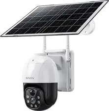 BAVIN Outdoor Solar Security Camera 5MP HD, PTZ (350°/90°), PIR Motion Detection, IP66, White