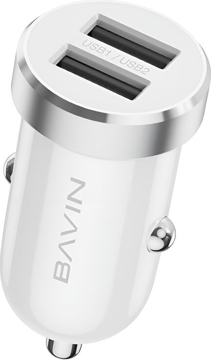 BAVIN PC862 Dual USB Car Charger 12W 2.4A Fast Charging Adapter with Micro-USB Cable, Overcharge Protection for Cars and Trucks, White