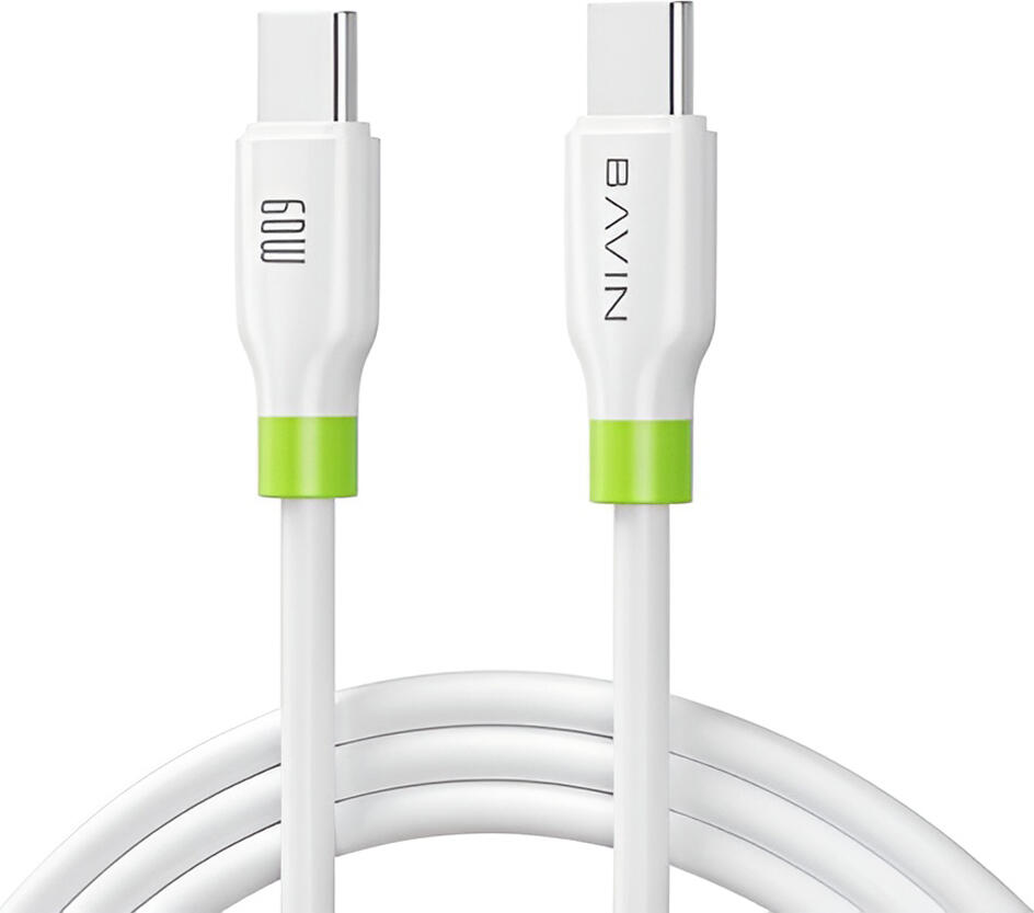 BAVIN Charging & Data Cable Type-C to Type-C, Silicone, 1m, 60W, White